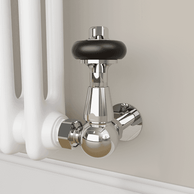 Maesta Chrome Traditional TRV Corner Thermostatic Radiator Valves With Lockshield