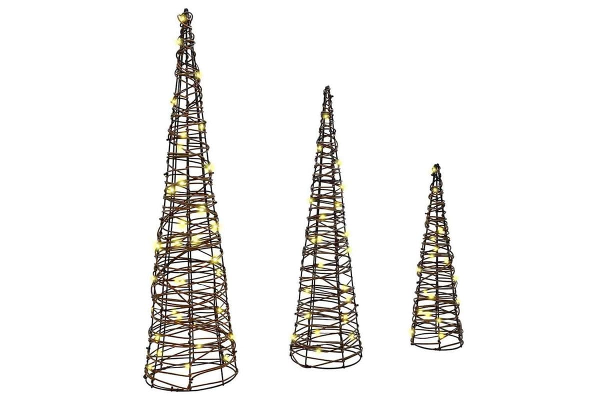 Vidaxl Christmas Tree 3 Pcs Warm White 20 X 20 X 80 Cm Rattan