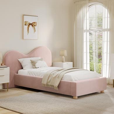 Pink - Fabric Single Ottoman Bed with Wide Curved Headboard - Aria