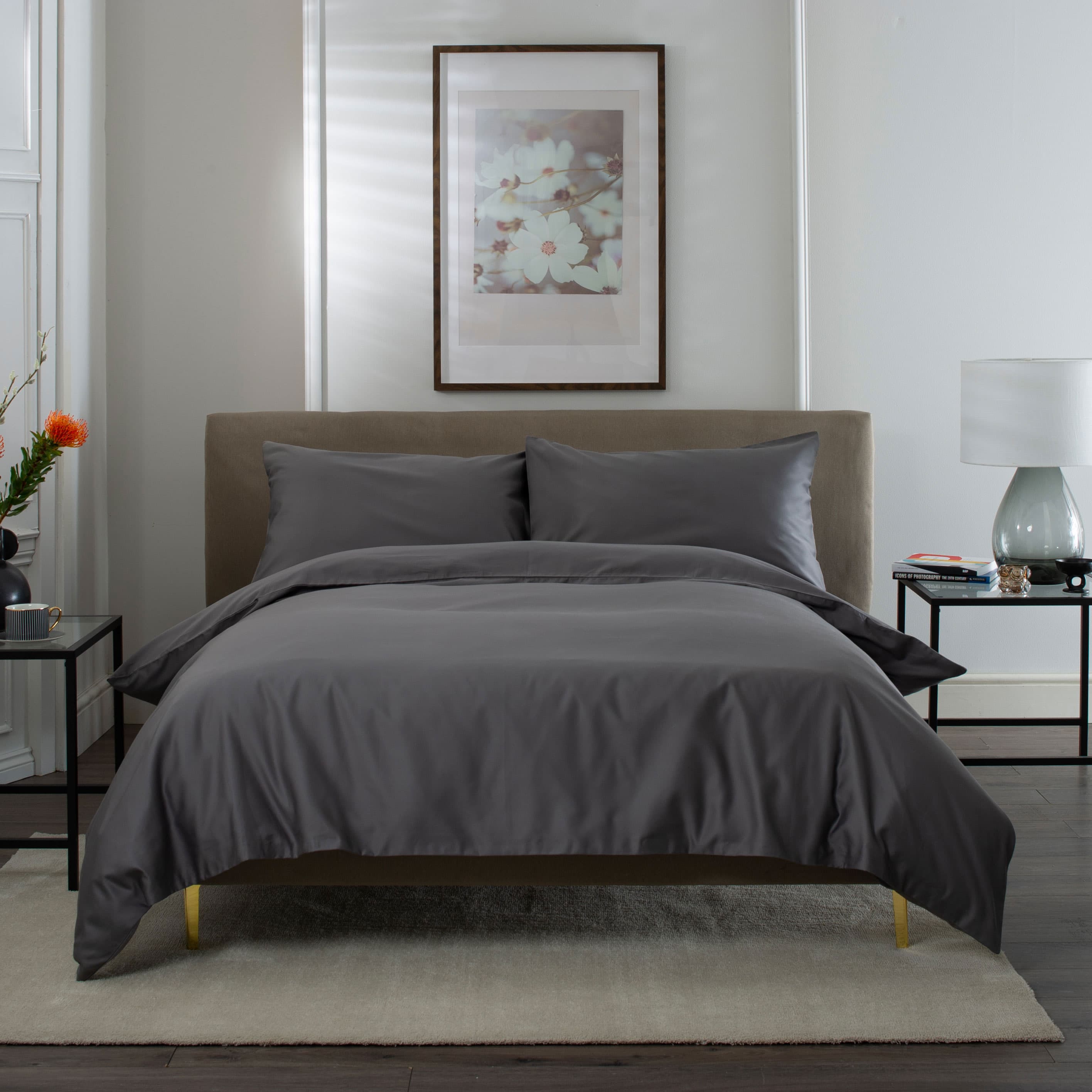 400 Thread Count Sateen Coordinated Bedding Dark Grey