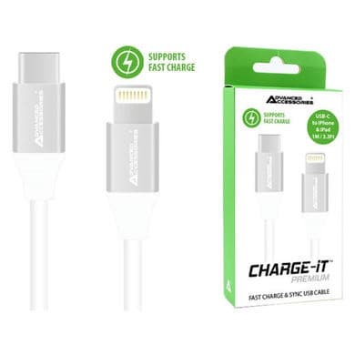 CHARGE-IT Premium 1 Metre USB-C to Lightning Cable - White