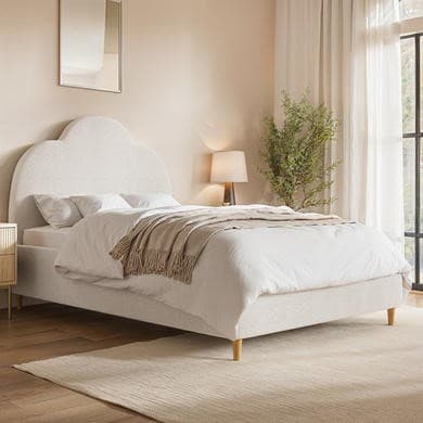 Boucle Ottoman Storage Bed with legs and Scalloped Headboard - Roma