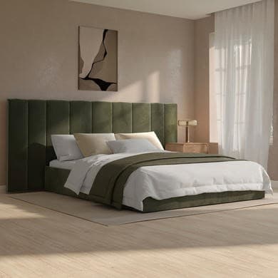 Olive green - End-Lift Ottoman Storage Bed with Wide Headboard - Iman