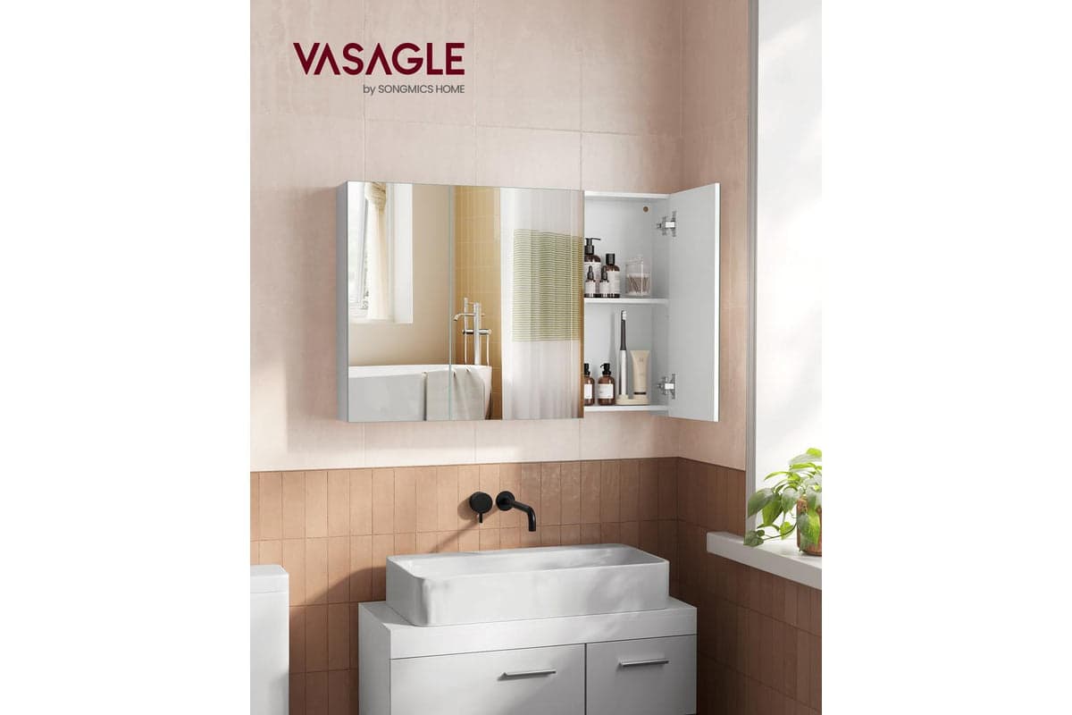 Vasagle Storage Cabinet | Bathroom Mirror Cabinet | Particleboard And Glass