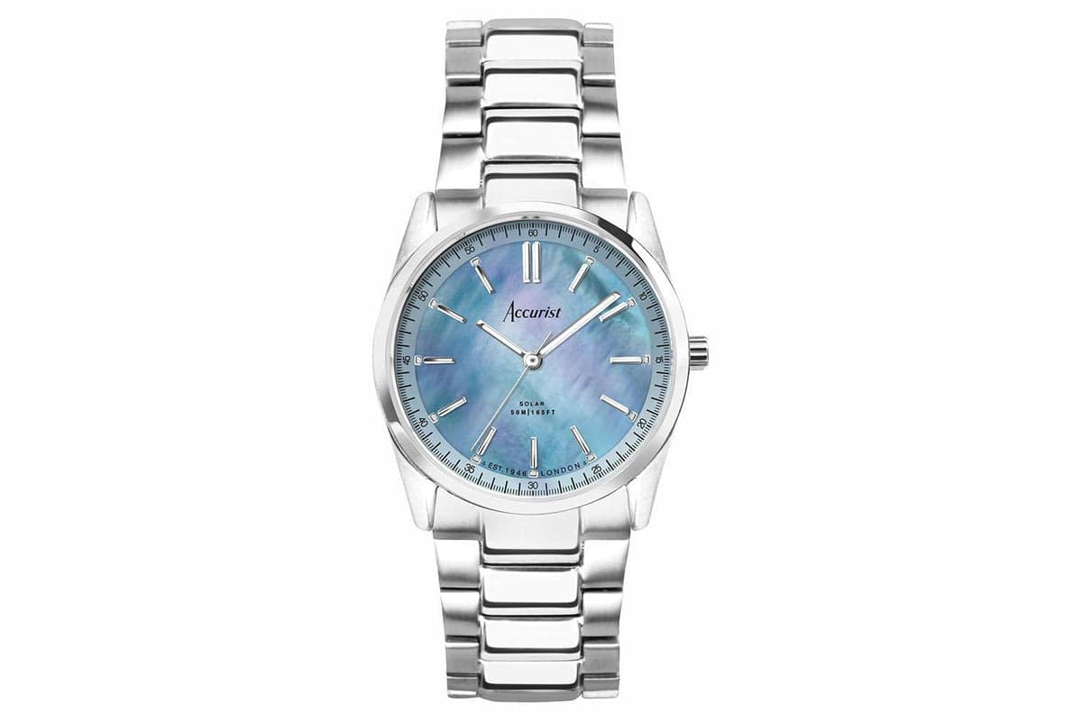 Accurist Everyday Solar Ladies Watch | Silver Stainless Steel Case & Bracelet With Blue Mother-of-pearl Dial | 30mm