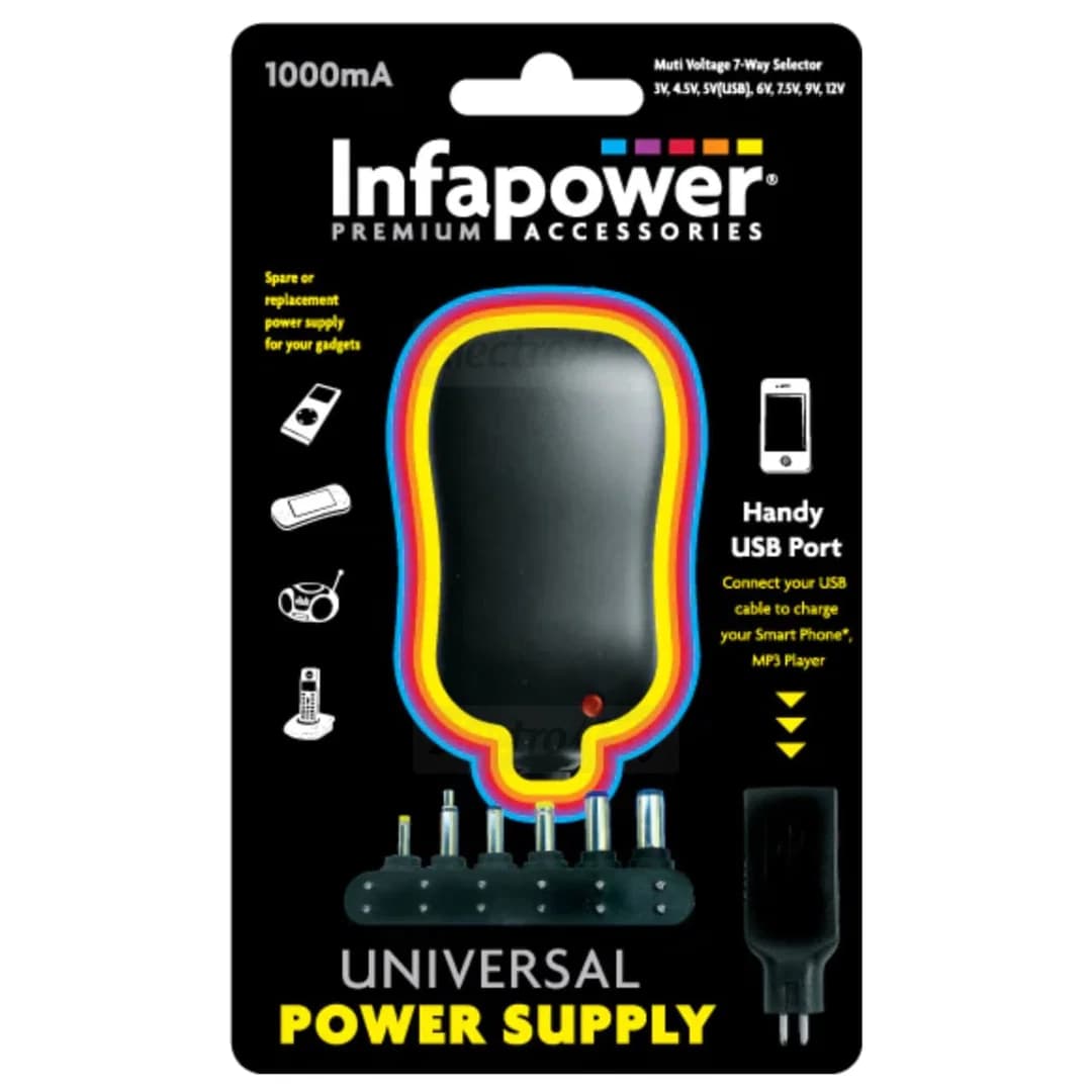 Infapower 1000mA Universal Power Supply with USB Port