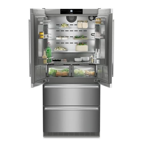 LIEBHERR            363/160LITRE STAINLESS STEEL FRIDGE-FREEZER WITH NOFROST 2 DRAWER FREEZER WITH ICE MAKER - 90 WIDE