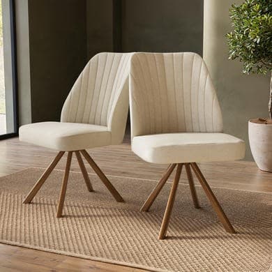 Beige and Walnut - Upholstered Swivel Dining Chairs - Logan