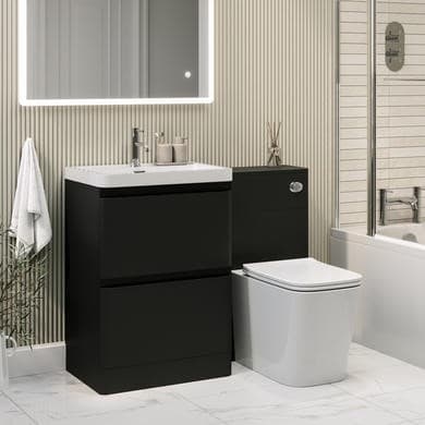 1100mm Black Toilet and Sink Unit with Square Toilet - Pendle