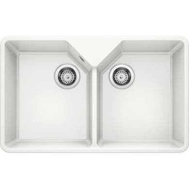 Blanco Villae Farmhouse Dual Bowl Undermount Ceramic Kitchen Sink - White
