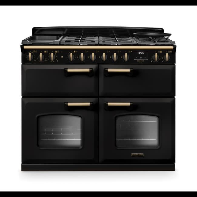 Rangemaster Classic Deluxe 110 Dual Fuel Range Cooker - Black& Brass | CLDLB110DFPCBLAB1