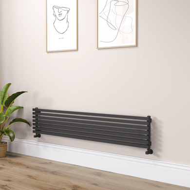 Ravello Linea Midnight Black Square Designer Radiator 315x1600mm Single Panel 2297 BTU - Horizontal Bars