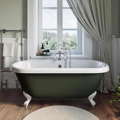Freestanding Dark Green Double Ended Roll Top Bath with White Feet 1515 x 740mm - Park Royal
