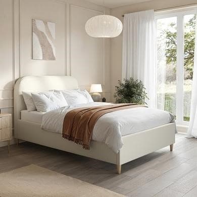 Cream - Upholstered Bed frame with Headboard - Zara