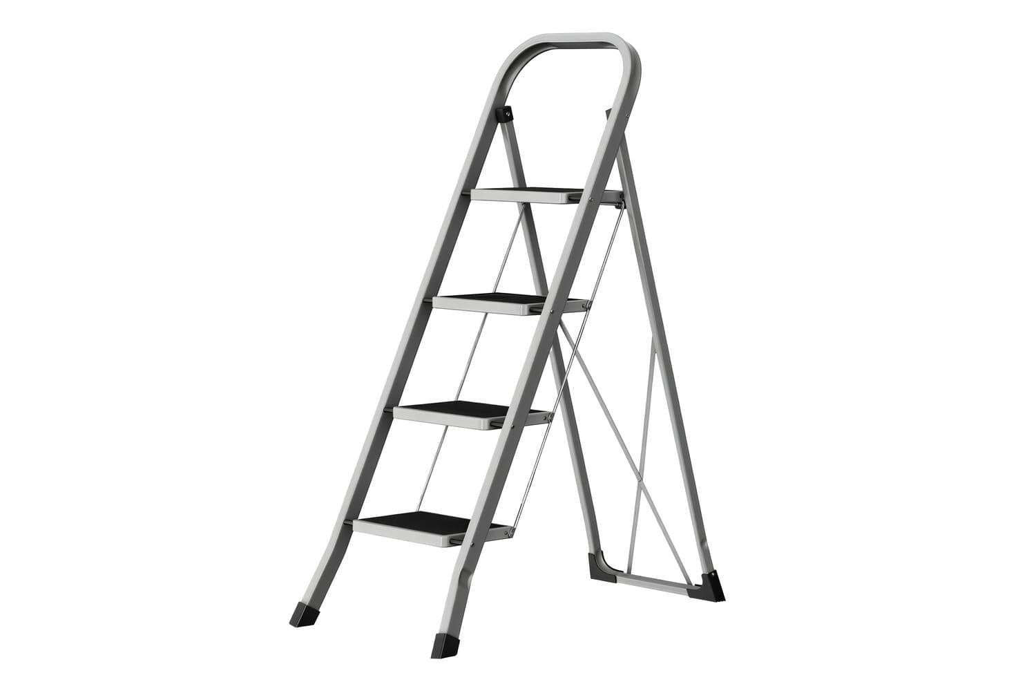 4-tier Folding Step Stool | Safety Lock Ladder | Steel | Grey