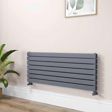 Riace Linea Dark Grey Anthracite Flat Designer Radiator 490x1200mm Double Panel 3410 BTU - Horizontal Bars