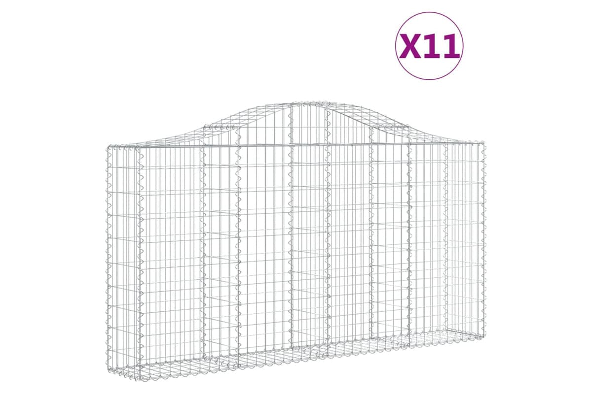 vidaXL 3145439 Arched Gabion Baskets 11 Pcs 200x30x100/120cm Galvanised Iron