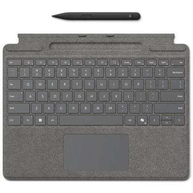 Box Opened Microsoft Surface Pro X/8/9 Signature Keyboard with Copilot Button and Surface Slim 2 Pen - Platinum