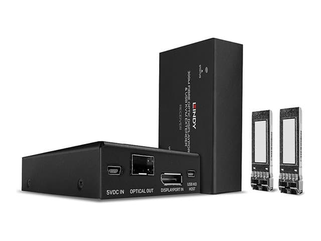 Lindy - 300m Fibre Optic DisplayPort 1.2 & USB KVM Extender - transmitter and receiver - KVM / audio / USB extender - DisplayPort