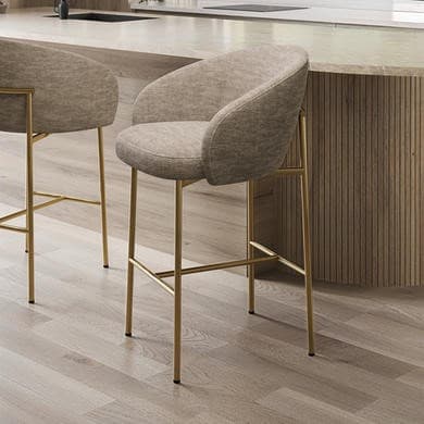 Taupe and Brass - Upholstered Kitchen Counter Stools with Metal Backs - Cora