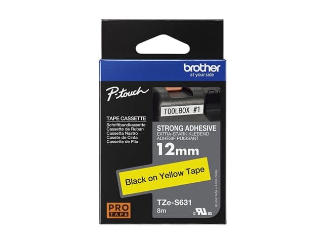 BROTHER - TZE-S631 LAMINATED TAPE 12MM 8MBLACK ON YELLOW EXTRA-STRONG