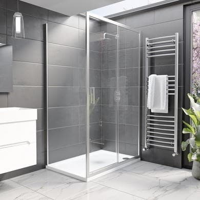 1200x900mm Chrome 8mm Glass Rectangular Sliding Shower Enclosure with Shower Tray - Pavo