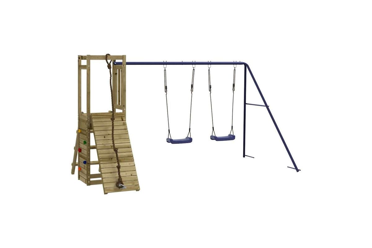 Vidaxl 3155923 Playhouse With Swings Climbing Wall Impregnated Wood Pine