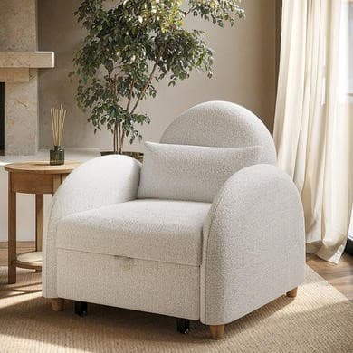 Pull-Out Single Chair Bed in Beige Boucle - Gene