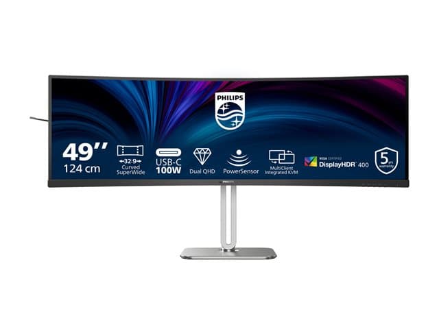 PHILIPS - 49B2U5900C - LED monitor - curved - 49" (48.8" viewable) - 5120 x 1440 Dual Quad HD @ 75 Hz - VA - 400 cd/m² - 3000:1 - DisplayHDR 400 - 2xHDMI, DisplayPort, USB-C - speakers - silver, charcoal