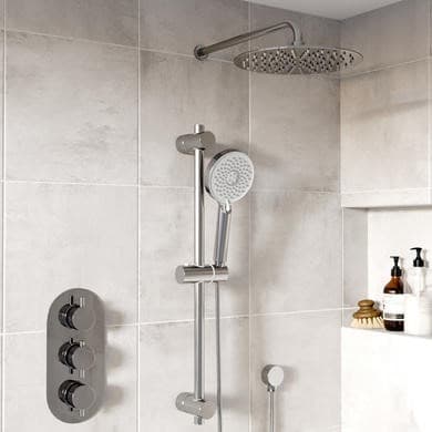 Chrome 2 Outlet Wall Mounted Thermostatic Mixer Shower Set with Hand Shower - Flow