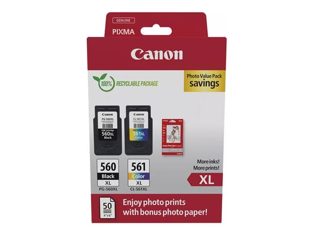 CANON - PG-560XL/CL-561XL Photo Value Pack - 2-pack - High Yield - black, colour (cyan, magenta, yellow) - original - glossy - ink cartridge / paper kit