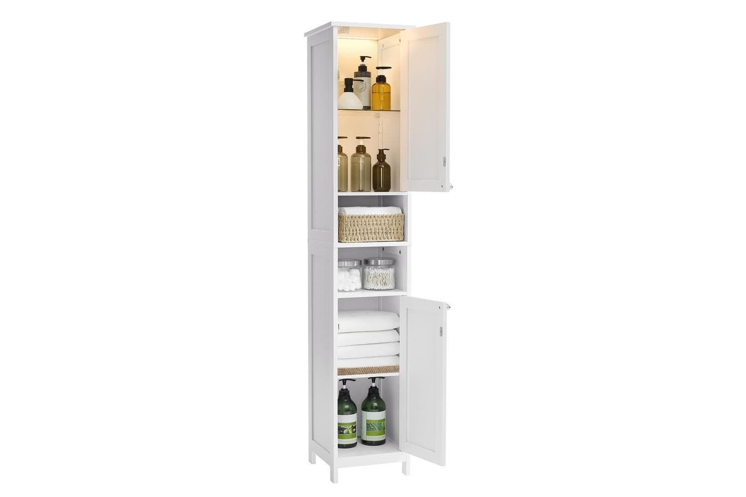 Vasagle Bathroom Cabinet With Lighting | Tall Slim Storage Cabinet | Mdf | 170cm