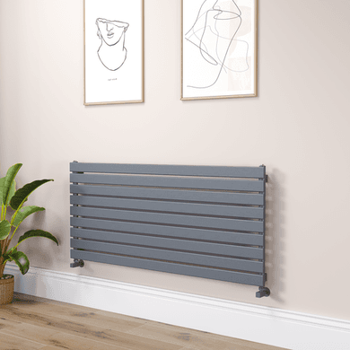 Riace Linea Dark Grey Anthracite Flat Designer Radiator 630x1400mm Single Panel 3331 BTU - Horizontal Bars