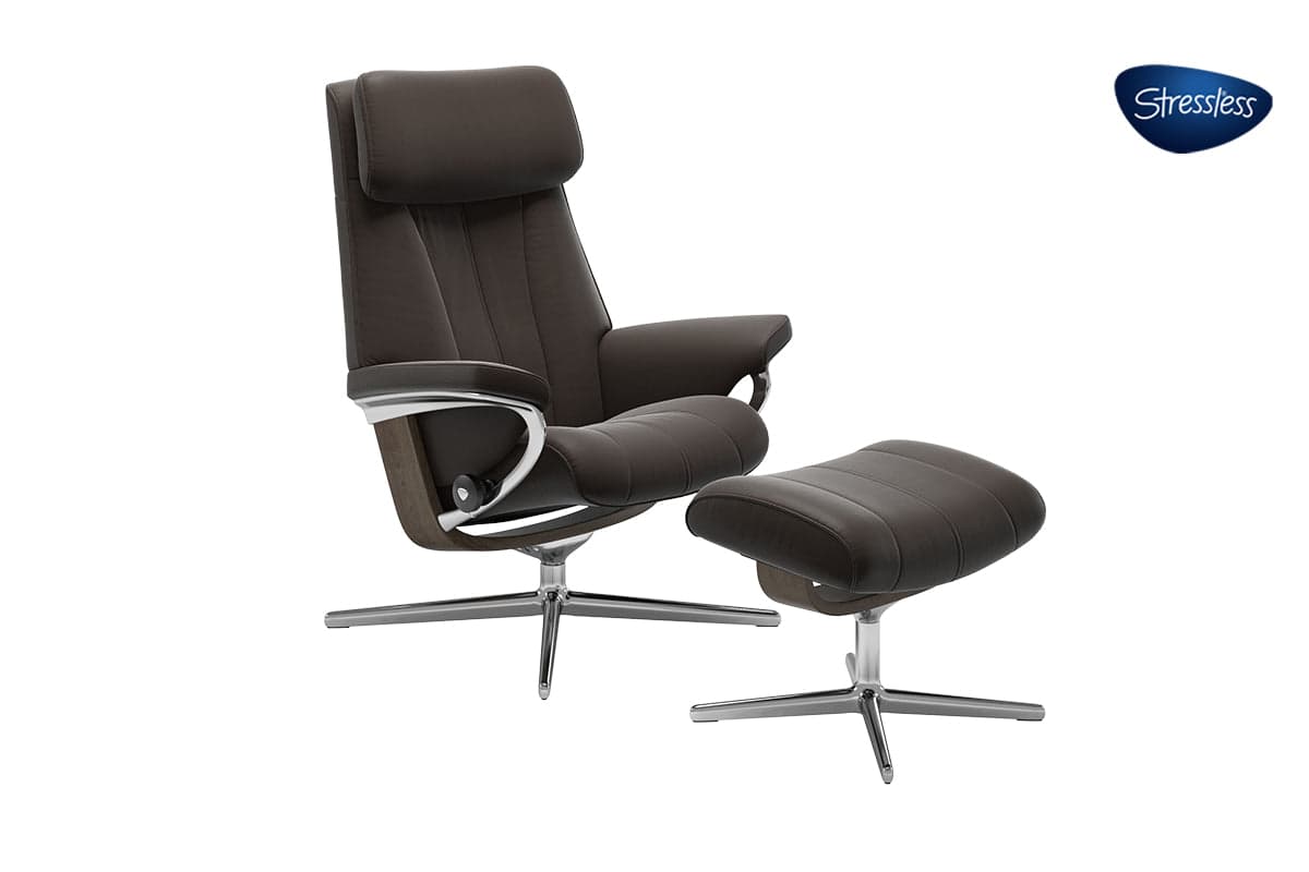 Stressless Paul Recliner Cross Base with Footstool | Leather | Chestnut