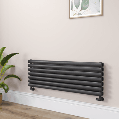 Sorrento Linea Midnight Black Oval Designer Radiator 413x1200mm Double Panel 3048 BTU - Horizontal Bars