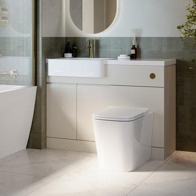 1100mm Beige Left Hand Toilet and Sink Unit with Square Toilet and Brass Fittings - Bali