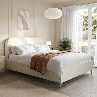 ONLY OPENED - Cream Upholstered King Size Bed Frame with Curved Headboard - Zara