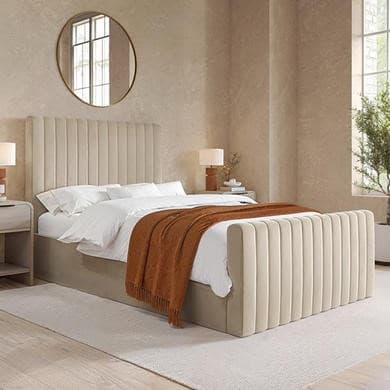 Beige - Upholstered Side-Lift Ottoman Storage Bed - Khloe