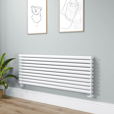 Sorrento Linea White Oval Designer Radiator 590x1600mm Double Panel 5676 BTU - Horizontal Bars
