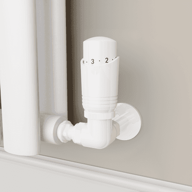 Elego White Modern TRV Corner Thermostatic Radiator Valves With Lockshield