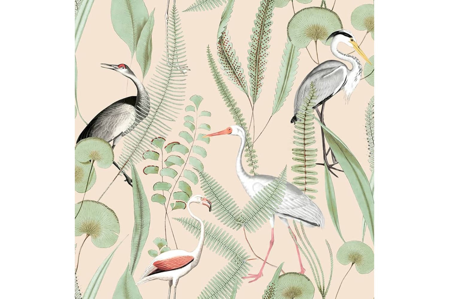Dutch Wallcoverings 442563 Wallpaper Flamingo Cream And Mint