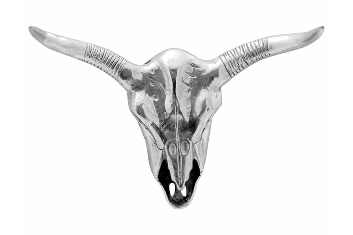 Aluminium Bull Skull | Silver | 49 x 10 x 36 cm