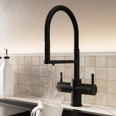 Matt Black 4 in 1 Pull Out Instant Boiling Hot Kitchen Mixer Tap with 3L Boiler and Filter - Pronto Pro