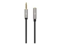 MANHATTAN - Stereo Audio 3.5mm Extension Cable, 1m, Male/Female, Slim Design, Black/Silver, Premium with 24 karat gold plated contacts and pure oxygen-free copper (OFC) wire, Lifetime Warranty, Polybag - audio extension cable - 1 m