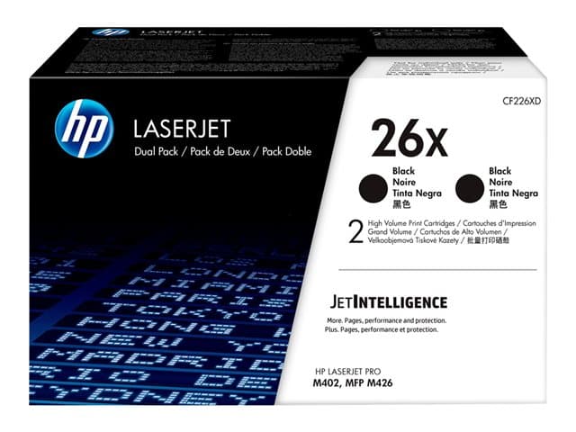 HP - 26X - 2-pack - High Yield - black - original - LaserJet - toner cartridge (CF226XD) - for LaserJet Pro M402, MFP M426