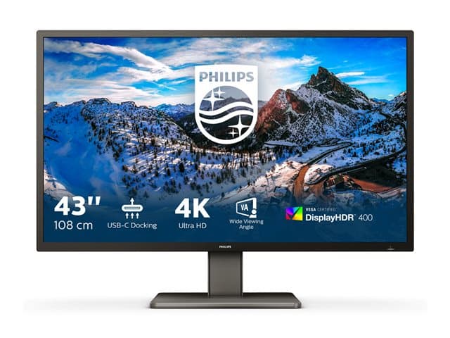 PHILIPS - 439P1 - LED monitor - 43" - 3840 x 2160 4K @ 60 Hz - VA - 400 cd/m² - 4000:1 - DisplayHDR 400 - 4 ms - 3xHDMI, DisplayPort, USB-C - speakers - black texture