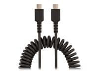 STARTECH.COM - StarTech 20in (50cm) USB C Charging Cable, Coiled Heavy Duty Fast Charge & Sync USB-C Cable, High Quality USB 2.0 Type-C Cable, Rugged Aramid Fiber, TPE, 3A, S20, iPad, Pixel - Durable Male to Male USB, Black - USB-C cable - USB-C to USB-C - 50 cm