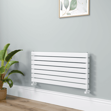 Riace Linea White Flat Designer Radiator 490x1000mm Double Panel 2898 BTU - Horizontal Bars