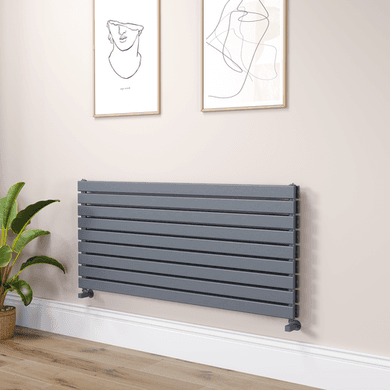 Riace Linea Dark Grey Anthracite Flat Designer Radiator 630x1400mm Double Panel 5027 BTU - Horizontal Bars