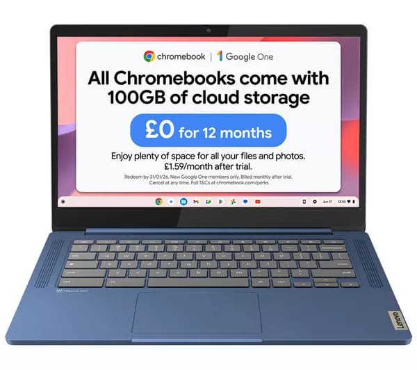 LENOVO IdeaPad Slim 3 14" Chromebook - MediaTek Kompanio 520, 128 GB eMMC, 4GB RAM, Blue